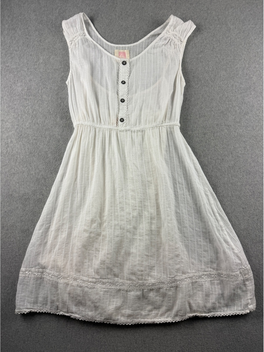 Quiksilver Womens S White Cotton Dress Lace Trim Button Y2K Surf Beach